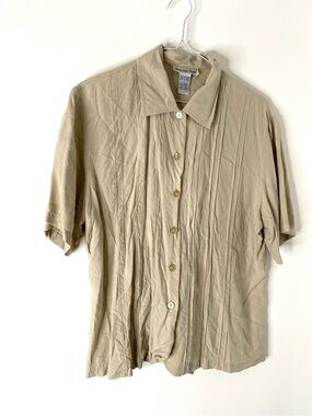 Anna and Frank Neutral Silk Pleated Button Front Blouse